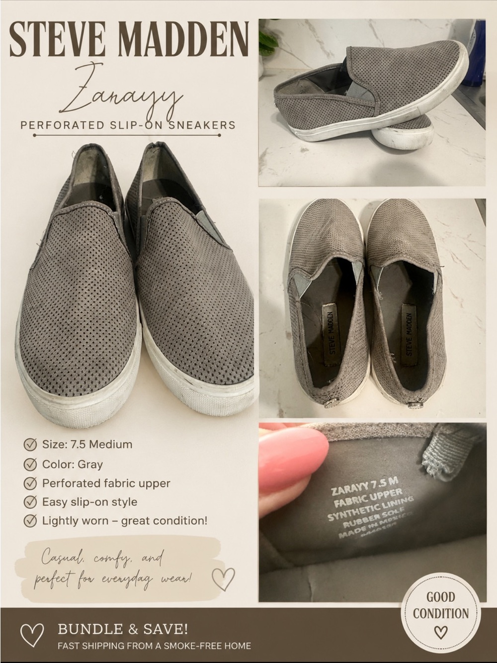 Steve Madden Gray Perforated Slip-On Loafers
